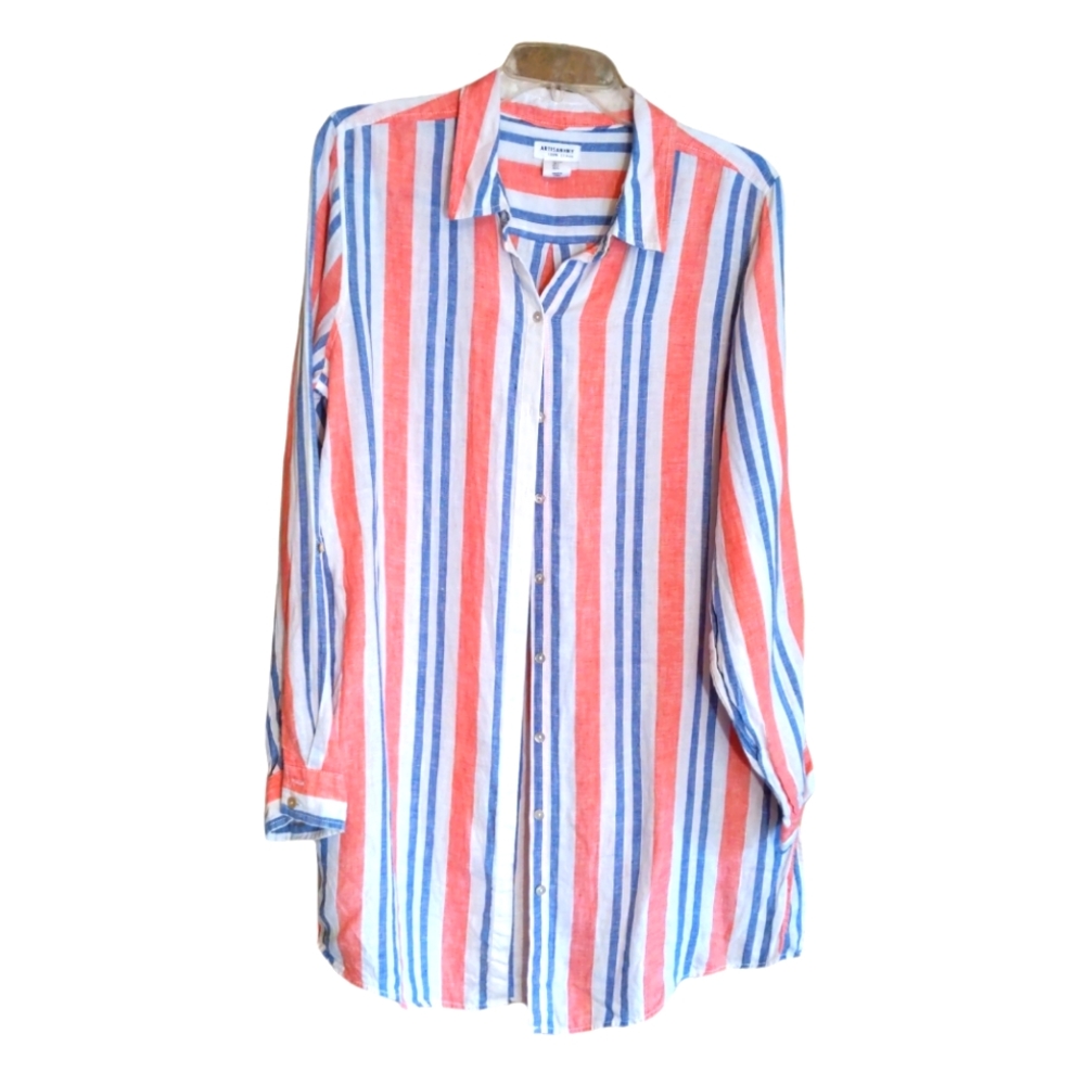 Artisan NY striped linen button-down shirt